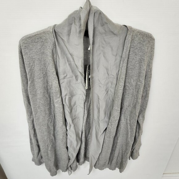 Eileen Fisher Women's Silver Cotton Cardigan W/Silk Edging Size Large - Picture 2 of 9
